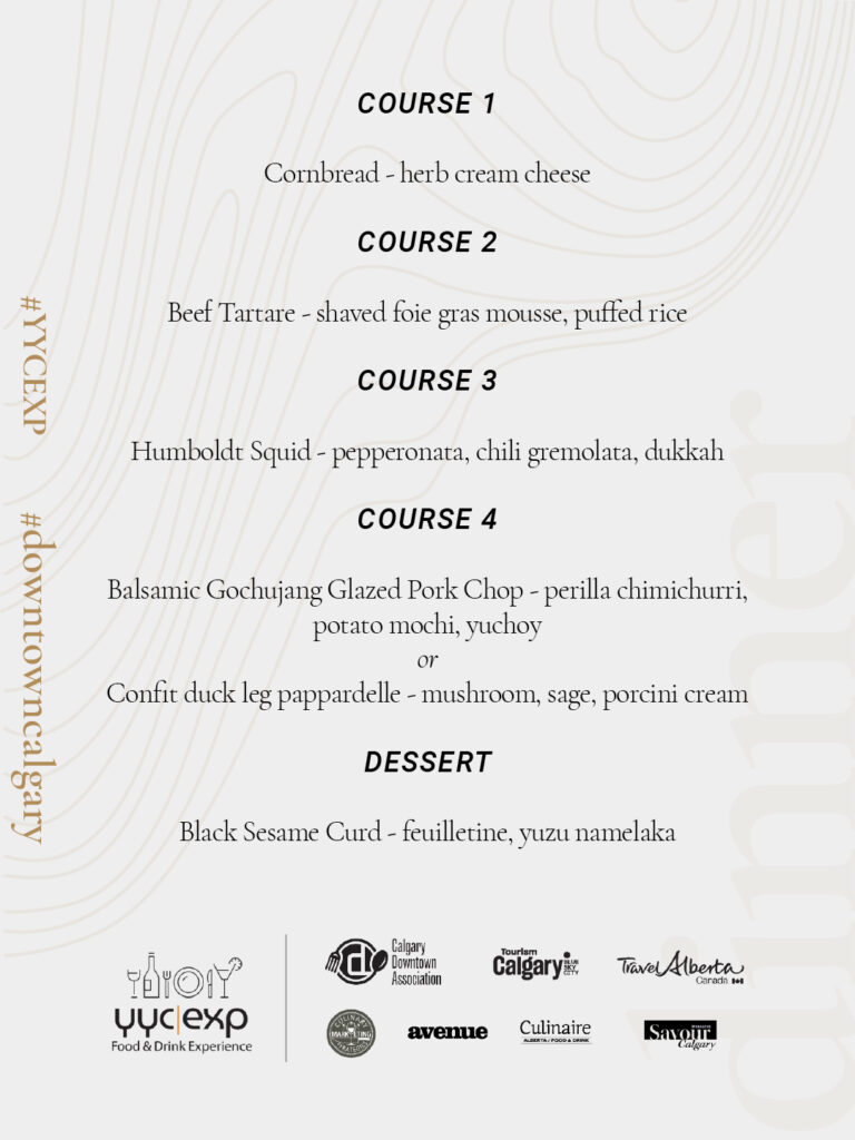 YYC Food & Drink Experience Menu